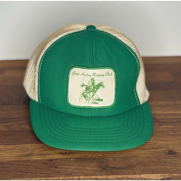 Vintage Gene Autry Roping Club Snapback Cap Hat Trucker Green Western Cowboy - Picture 2 of 8